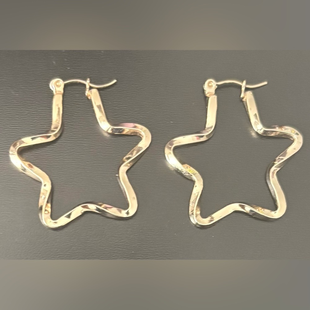 Gold Star Hoop Earrings - Picture 1 of 2